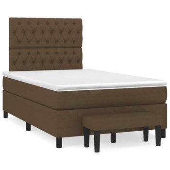 Cama Doble | Cama Para Adultos | Cama Box Spring Con Colchón Tela Marrón Oscuro 120x190 Cm Cfw8727773