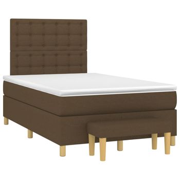 Cama Doble | Cama Para Adultos | Cama Box Spring Con Colchón Tela Marrón Oscuro 120x190 Cm Cfw9282090