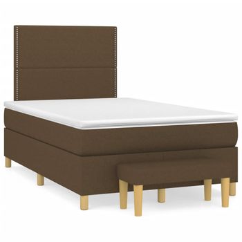 Cama Doble | Cama Para Adultos | Cama Box Spring Con Colchón Tela Marrón Oscuro 120x190 Cm Cfw1651838