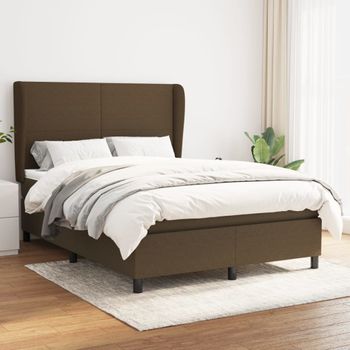 Cama Doble | Cama Para Adultos | Cama Box Spring Con Colchón Tela Marrón Oscuro 140x190 Cm Cfw1656700