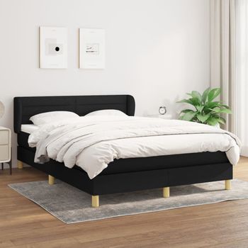 Cama Doble | Cama Para Adultos | Cama Box Spring Con Colchón Tela Negro 140x190 Cm Cfw6352798