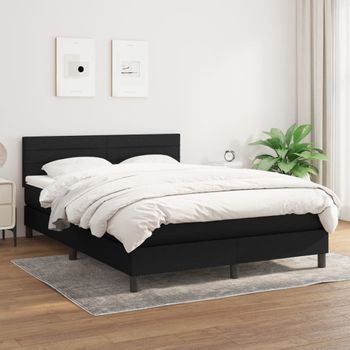 Cama Doble | Cama Para Adultos | Cama Box Spring Con Colchón Tela Negro 140x190 Cm Cfw6648498