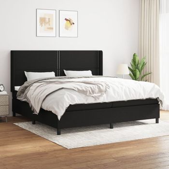 Cama Doble | Cama Para Adultos | Cama Box Spring Con Colchón Tela Negro 200x200 Cm Cfw4175346