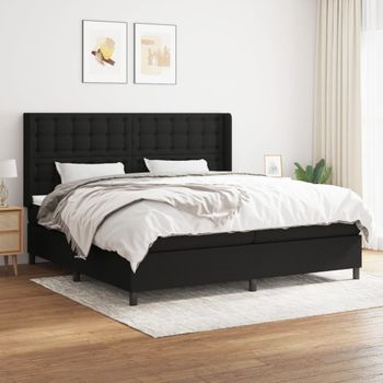 Cama Doble | Cama Para Adultos | Cama Box Spring Con Colchón Tela Negro 200x200 Cm Cfw1329462