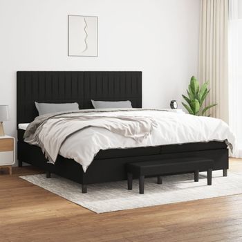 Cama Doble | Cama Para Adultos | Cama Box Spring Con Colchón Tela Negro 200x200 Cm Cfw2132934