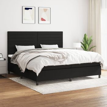 Cama Doble | Cama Para Adultos | Cama Box Spring Con Colchón Tela Negro 200x200 Cm Cfw9590115