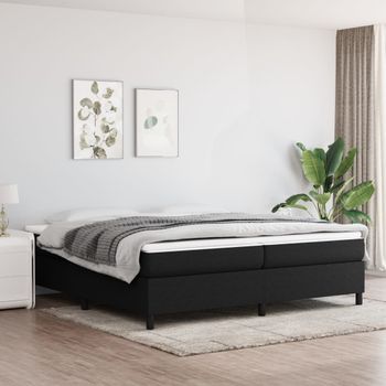 Cama Doble | Cama Para Adultos | Cama Box Spring Con Colchón Tela Negro 200x200 Cm Cfw1955139