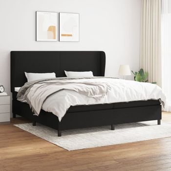 Cama Doble | Cama Para Adultos | Cama Box Spring Con Colchón Tela Negro 200x200 Cm Cfw6602786