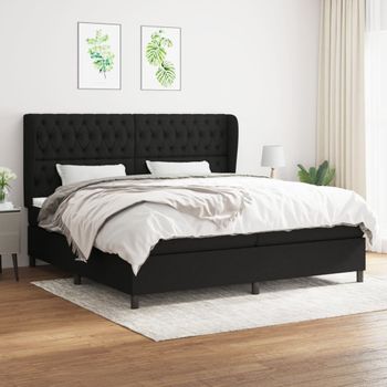 Cama Doble | Cama Para Adultos | Cama Box Spring Con Colchón Tela Negro 200x200 Cm Cfw5520242