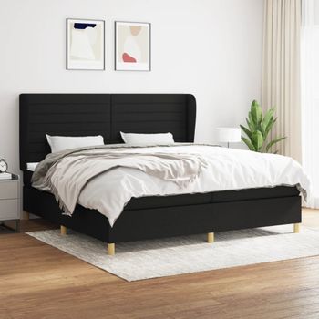 Cama Doble | Cama Para Adultos | Cama Box Spring Con Colchón Tela Negro 200x200 Cm Cfw8452899