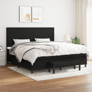 Cama Doble | Cama Para Adultos | Cama Box Spring Con Colchón Tela Negro 200x200 Cm Cfw7912184