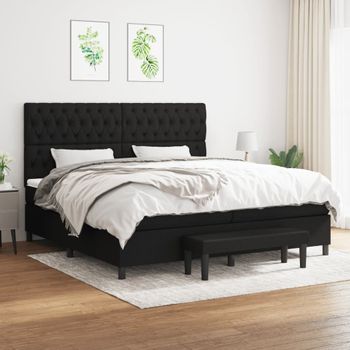 Cama Doble | Cama Para Adultos | Cama Box Spring Con Colchón Tela Negro 200x200 Cm Cfw3323654