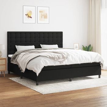 Cama Doble | Cama Para Adultos | Cama Box Spring Con Colchón Tela Negro 200x200 Cm Cfw8479029