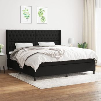 Cama Doble | Cama Para Adultos | Cama Box Spring Con Colchón Tela Negro 200x200 Cm Cfw8767085