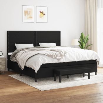 Cama Doble | Cama Para Adultos | Cama Box Spring Con Colchón Tela Negro 200x200 Cm Cfw6793960