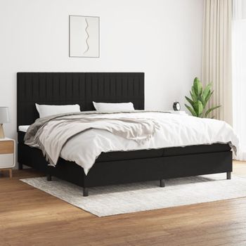 Cama Doble | Cama Para Adultos | Cama Box Spring Con Colchón Tela Negro 200x200 Cm Cfw7096222