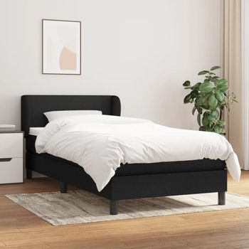 Cama Individual | Cama Para Adultos | Cama Box Spring Con Colchón Tela Negro 90x190 Cm Cfw7598516