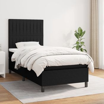 Cama Individual | Cama Para Adultos | Cama Box Spring Con Colchón Tela Negro 90x190 Cm Cfw1292376