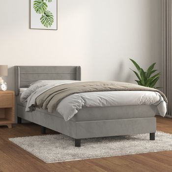 Cama Individual | Cama Para Adultos | Cama Box Spring Con Colchón Terciopelo Gris Claro 90x190 Cm Cfw1577923