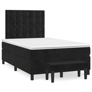 Cama Doble | Cama Para Adultos | Cama Box Spring Con Colchón Terciopelo Negro 120x190 Cm Cfw7016240