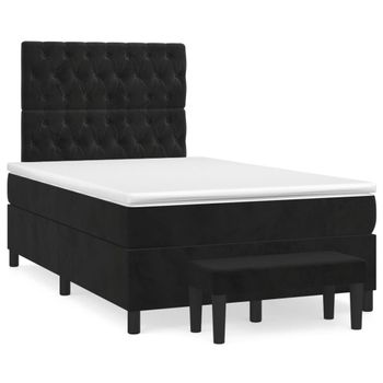 Cama Doble | Cama Para Adultos | Cama Box Spring Con Colchón Terciopelo Negro 120x190 Cm Cfw3231579