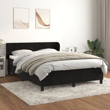 Cama Doble | Cama Para Adultos | Cama Box Spring Con Colchón Terciopelo Negro 140x190 Cm Cfw7078539