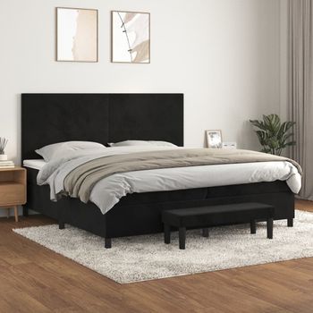 Cama Doble | Cama Para Adultos | Cama Box Spring Con Colchón Terciopelo Negro 200x200 Cm Cfw9369644