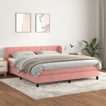 Cama Doble | Cama Para Adultos | Cama Box Spring Con Colchón Terciopelo Rosa 180x200 Cm Cfw3152659