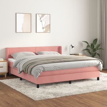 Cama Doble | Cama Para Adultos | Cama Box Spring Con Colchón Terciopelo Rosa 180x200 Cm Cfw7065537