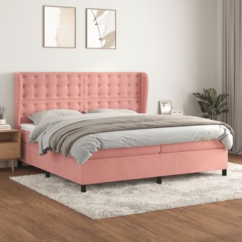 Cama Doble | Cama Para Adultos | Cama Box Spring Con Colchón Terciopelo Rosa 200x200 Cm Cfw2593780