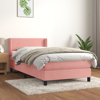 Cama Individual | Cama Para Adultos | Cama Box Spring Con Colchón Terciopelo Rosa 90x190 Cm Cfw5309960