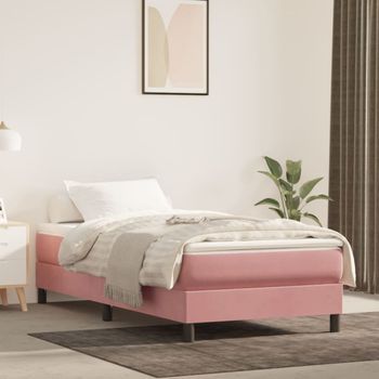 Cama Individual | Cama Para Adultos | Cama Box Spring Con Colchón Terciopelo Rosa 90x190 Cm Cfw1321005