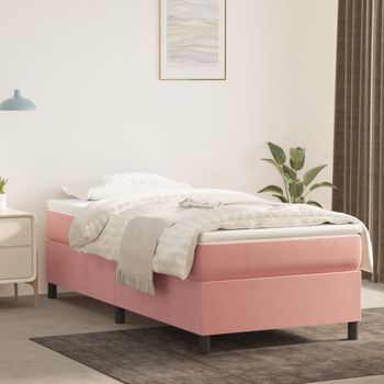 Cama Individual | Cama Para Adultos | Cama Box Spring Con Colchón Terciopelo Rosa 90x190 Cm Cfw9528440