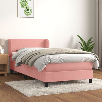 Cama Individual | Cama Para Adultos | Cama Box Spring Con Colchón Terciopelo Rosa 90x190 Cm Cfw5867091