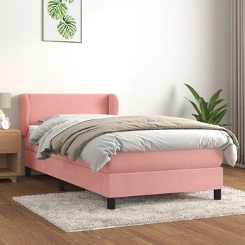 Cama Individual | Cama Para Adultos | Cama Box Spring Con Colchón Terciopelo Rosa 90x200 Cm Cfw6996761