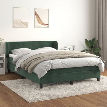 Cama Doble | Cama Para Adultos | Cama Box Spring Con Colchón Terciopelo Verde Oscuro 140x190 Cm Cfw3514604