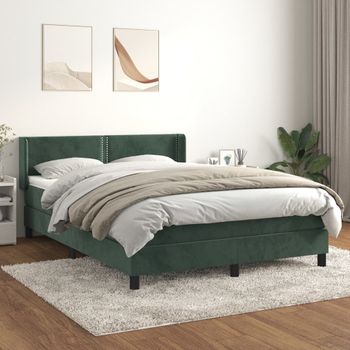 Cama Doble | Cama Para Adultos | Cama Box Spring Con Colchón Terciopelo Verde Oscuro 140x190 Cm Cfw1722097