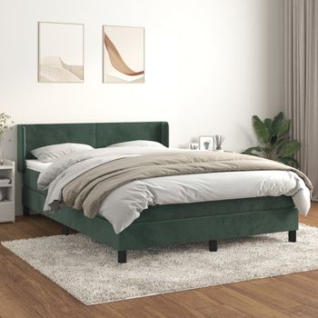 Cama Doble | Cama Para Adultos | Cama Box Spring Con Colchón Terciopelo Verde Oscuro 140x190 Cm Cfw8273659