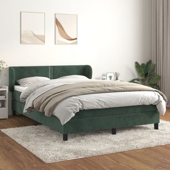 Cama Doble | Cama Para Adultos | Cama Box Spring Con Colchón Terciopelo Verde Oscuro 140x190 Cm Cfw7581184