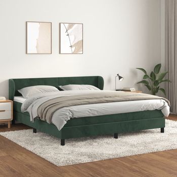 Cama Doble | Cama Para Adultos | Cama Box Spring Con Colchón Terciopelo Verde Oscuro 160x200 Cm Cfw7801124