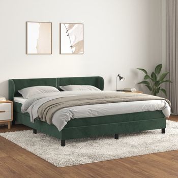 Cama Doble | Cama Para Adultos | Cama Box Spring Con Colchón Terciopelo Verde Oscuro 160x200 Cm Cfw8747933