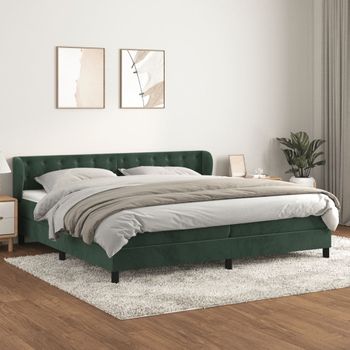 Cama Doble | Cama Para Adultos | Cama Box Spring Con Colchón Terciopelo Verde Oscuro 200x200 Cm Cfw9959147