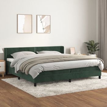 Cama Doble | Cama Para Adultos | Cama Box Spring Con Colchón Terciopelo Verde Oscuro 200x200 Cm Cfw9172901