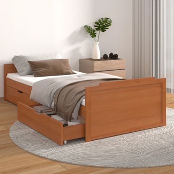 Cama Individual | Cama Para Adultos | Estructura Cama Cajones Madera Maciza De Pino Marrón 90x200 Cm Cfw8037973