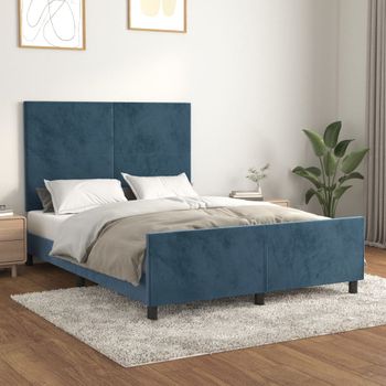 Cama Doble | Cama Para Adultos | Estructura Cama Con Cabecero Terciopelo Azul Oscuro 140x190 Cm Cfw5562805