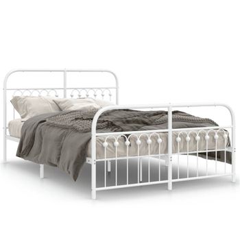 Cama Doble | Cama Para Adultos | Estructura Cama Con Cabecero Y Estribo Metal Blanco 137x190 Cm Cfw1568883