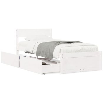 Cama Individual | Cama Para Adultos | Estructura Cama Con Cajones Madera Maciza Pino Blanco 75x190 Cm Cfw2492047