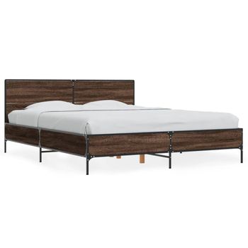 Cama Doble | Cama Para Adultos | Estructura Cama Madera Ingeniería Metal Marrón Roble 150x200 Cm Cfw3747457