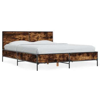 Cama Doble | Cama Para Adultos | Estructura Cama Madera Ingeniería Metal Roble Ahumado 120x190cm Cfw7190926