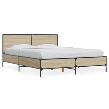 Cama Doble | Cama Para Adultos | Estructura Cama Madera Ingeniería Metal Roble Sonoma 120x190 Cm Cfw1631836